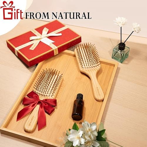 Adevwair Bamboo Hair Brush Natural Hairbrush for Hair Growth, Paddle Hair Brushes for Women Men Kids Massage Scalp, Wooden Detangler Brush for Wet Curly Thick Fine Thin Hair, DIY Wedding Party Gifts thumbnail 7