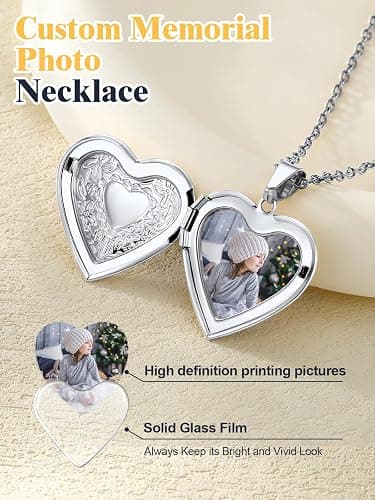 U7 Women Locket Necklace Platinum 14K Gold Photo Lockets that Hold Picture,Chain 20 Inch Personalized Gift Custom Love Heart Image Necklaces thumbnail 4