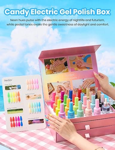 Beetles Neon Gel Polish Set, 20 Bright Colors 15ML Full Size | Candy Electric Collection, Neon Pink Green Blue Red Colors Gel Set with Base Top Coat UV LED Lamp Salon DIY Nails Gifts thumbnail 2