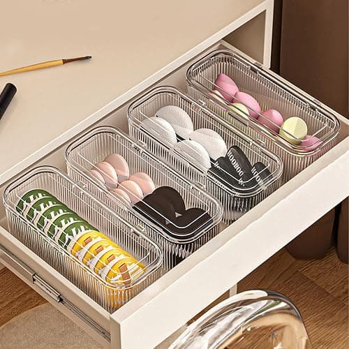 JessLab Makeup Brush Holder Organizer, Clear Makeup Sponges Organizer, Cosmetic Storage Case with Lid Display Case for Vanity, 1 Compartment (2 Pack) thumbnail 6