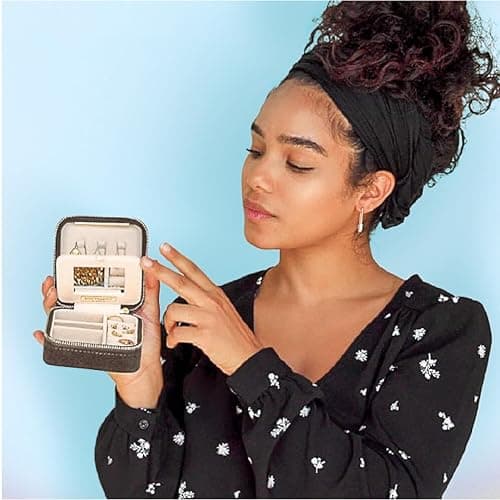 Benevolence LA Travel Jewelry Organizer, Mocha Brown Velvet Jewelry Case for Women, Jewelry Travel Case with Earring Compartment, Jewelry Box for Men thumbnail 2