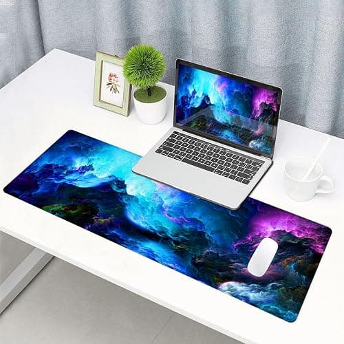 SANWUMIAN Gaming Mouse Pad, Large Non-Slip Rubber Base Mousepad, Keyboard Mouse Mat, Desk Pad with Stitched Edges, 31.5x11.8inch, Dazzling Galaxy thumbnail 6