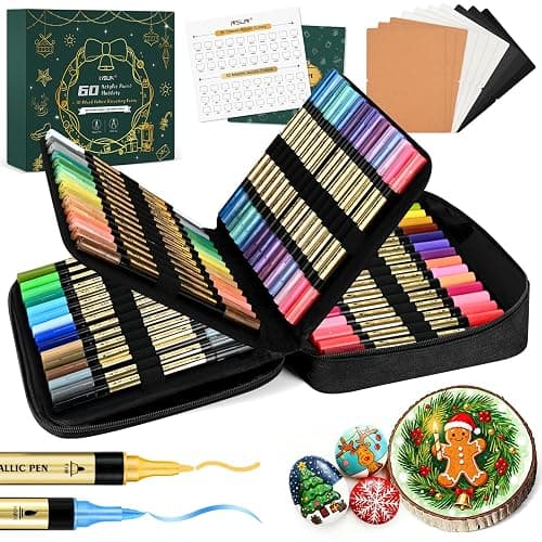 IVSUN 60 Acrylic Paint Markers, 30 Metallic & 30 Regular Colors Dual Tip Metallic Marker Pens for Black Paper, Photo Album, Rock Painting, Glass, Wood, Card Making, Scrapbook Supplies, DIY Crafts - Image 1