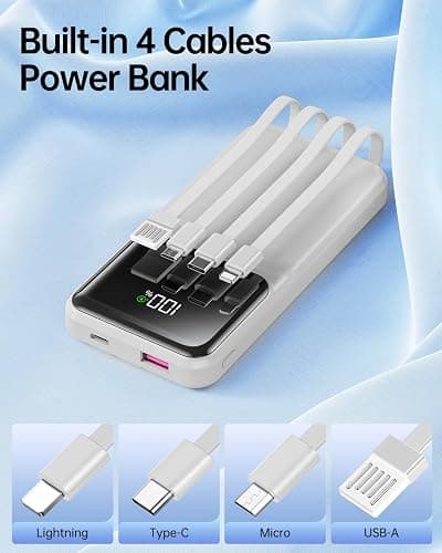 Portable Charger with Built in Cable - USB C LED Display 20000mAh Fast Charging 22.5W Power Bank Slim Battery Pack 5 Outputs & 3 Inputs for Travel Essentials iPhone Samsung Android Phones Tablets thumbnail 2