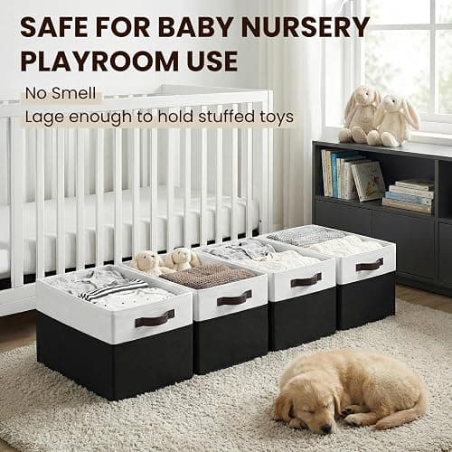 Criusia Large Storage Bins for Shelves 4 Pack, Closet Storage Baskets for Clothes Blanket Beddings Towels, Collapsible Fabric Closet Organizer Bins with Handles/ Laundry Room Organization thumbnail 4
