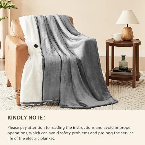 Homemate Heated Blanket Electric Throw - 50"x60" Heating Blanket Throw 1/2/4/6/8 Hours Auto-Off 10 Heat Level Over-Heat Protection Flannel Sherpa ETL Certification thumbnail 6