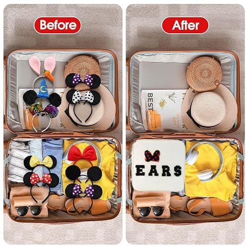 Chenille Letter Bow Mouse Ears Travel Case, Park Ears Headband Holder Hair Accessories Organizer Bag for Girls Women Kids Adults, Large Makeup Bag Snack Bags with Zipper for Travel Picnic - White thumbnail 5