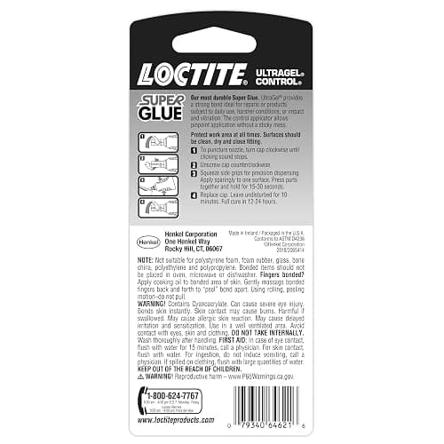 Loctite Super Glue Ultra Gel Control, Clear, 0.14 fl oz Bottle, 1 Pack - Superglue for Plastic, Wood, Metal, Crafts & Repair, Cyanoacrylate Adhesive Instant Glue, Quick Dry thumbnail 3