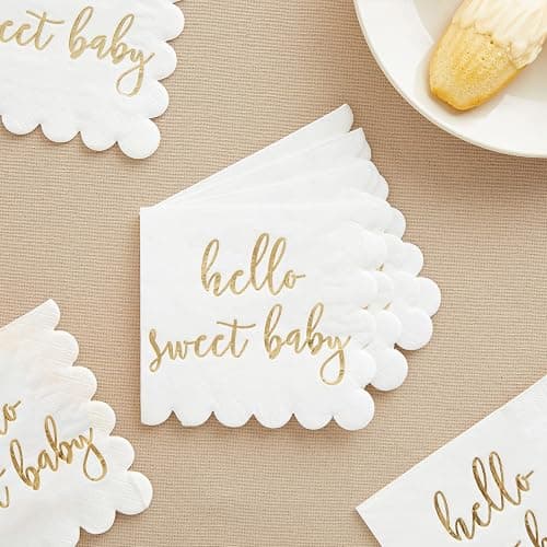 Juvale Baby Shower Napkins - 5 x 5 In, Gold Foil, 50 Pack - White Scalloped Napkins for Gender Neutral Baby Shower Decorations & Table Decor for Boy & Girl thumbnail 2