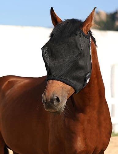 9. Harrison Howard All Round Mesh Horse Fly Mask UV Protective with Fleece Padded Edging Black L thumbnail 6