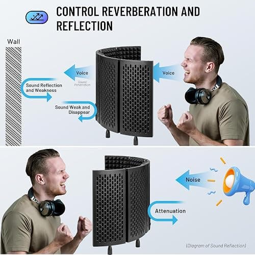 CAHAYA Microphone Isolation Shield Studio Mic Sound Absorbing Foam Professional Desktop or Mounted on Stand Recording Equipment Foldable 5-Panel Mic Isolator Panel for Condenser Microphone thumbnail 7