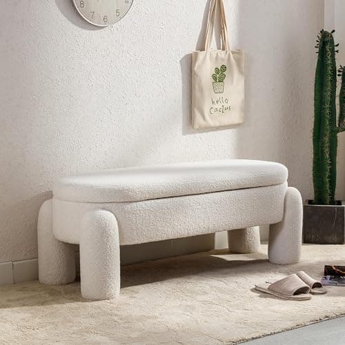 HEAH-YO Modern Storage Bench, 44.75 Inches Upholstered Sherpa Storage Ottoman Shoe Bench, End of Bed Bench for Bedroom Entryway Living Room,White thumbnail 8