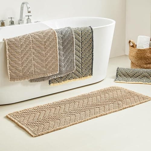 BULULOM Bath Mats,Upgraded Waffle Super Absorbent Bath Mat,Bathroom Rugs Non Slip Washable, Quick Dry Shower Mats, Ultra Soft Bath Mats for Bath Floor,Brown,24"*36" thumbnail 8