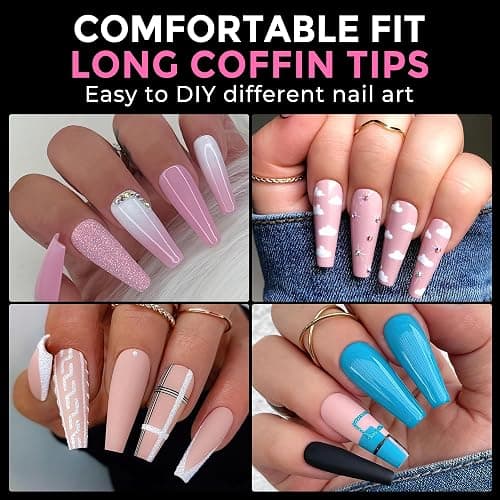 UNA GELLA Long Coffin Nail Tips: 216pcs Coffin Acrylic Fake Nails Full Cover Gel Nail Tips Press On Nails Clear Tips for Nail Extension DIY Salon 12 Sizes thumbnail 2