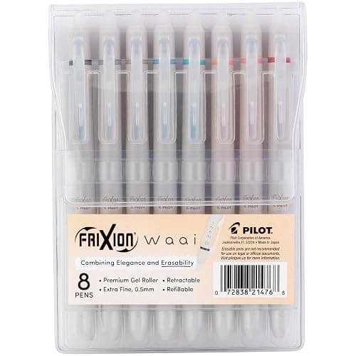 PILOT FriXion Waai Erasable Gel Pens, 8-Pack Pouch, Extra Fine Point 0.5 mm, Assorted Colors, FriXion Erasable Pens 0.5 - Ideal for School, Journaling & Office Writing - Image 1