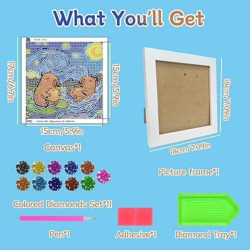 Toynificent Capybara Diamond Art, 5.9 x 5.9 inches Capybara Diamond Painting Kits with Picture Frame, DIY 5D Gem Crafts for Adults, Cute & Kawaii Home Wall Decor thumbnail 2