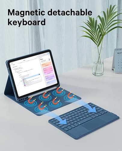 CHESONA for iPad 10th Generation Case with Keyboard, 7 Color Backlight, Multi-Touch Trackpad, Flip Stand Case with Pencil Holder, 2 Wireless Channels for iPad (A16) 11th/10th Gen 2025/2022, Steel Blue thumbnail 4