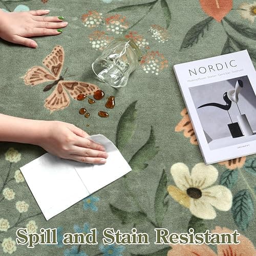 Lahome Floral Washable Rugs 8x10, Non-Slip Soft Green Rug Stain Resistant, Ultra-Thin 8x10 Rugs for Living Room Easy Clean Boho Accent Carpet for Dining Room Office(8x10ft,Green) thumbnail 6