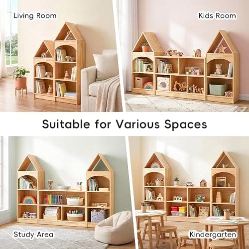 OOOK Rubberwood Montessori Shelf, 4-Tier Toy Organizers and Storage, Wood Corner Cabinet for Kids Room, Playroom, Nursery, Classroom, Kindergarten thumbnail 6