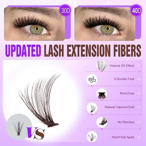 Pawotence Lash Extension Kit DIY 280pcs Brown Lash Clusters Eyelash Extension Kit 30D 40D 9-16mm Individual Lashes Kit with Lash Bond and Seal Lash Tweezers for Self Use (Brown 30D 40D, 9-16mm, Kit) thumbnail 4
