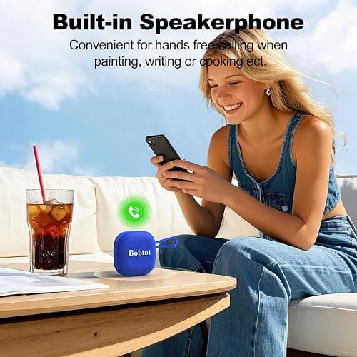 Bobtot Portable Bluetooth Speaker Wireless, IPX7 Small Shower Waterproof Speaker, 16H Playing Time, Loud and Stereo Sound with Bass, TWS Pairing for Camping, Travel, Cyan thumbnail 6