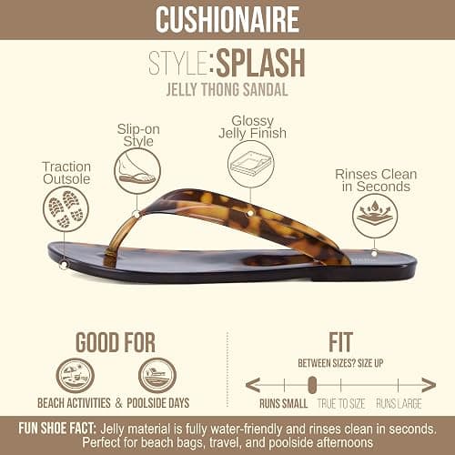 CUSHIONAIRE Splash Jelly Flip Flops for Women With Flexible Sole, Glossy Jelly Finish Summer Sandals for Women thumbnail 4