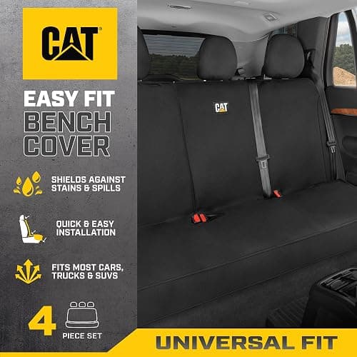 CAT Flexfit Black Rear Seat Cover for Cars, SUVs & Mid-Size Pickup Trucks - Durable 60/40 Split Rear Bench Seat Protector, Back Seat Cover, Interior Auto Accessory, Not for Full-Size Pickup Trucks thumbnail 2