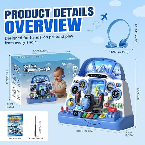 Airplane Steering Wheel Simulator Toy for Toddlers, Interactive Pilot Dashboard with Lights & Sounds, Sensory Pretend Play Learning Toy, Screen-Free STEM Educational Gift for Boys & Girls Ages 18M+ thumbnail 2