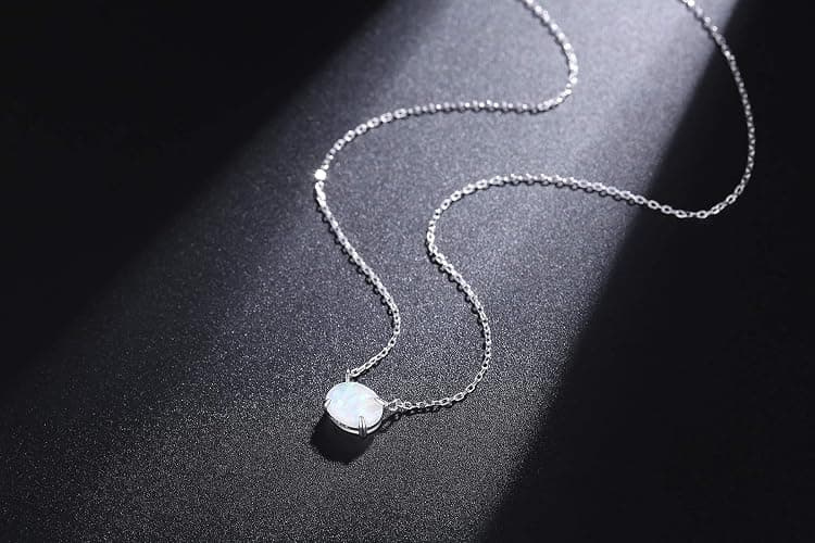 Sterling Silver Opal Necklace, 925 Sterling Silver, Small Dainty Oval Opal Jewelry for Women, Gemstone Necklaces, Womens Jewelry, Simple Rose Gold Necklaces for Women thumbnail 7