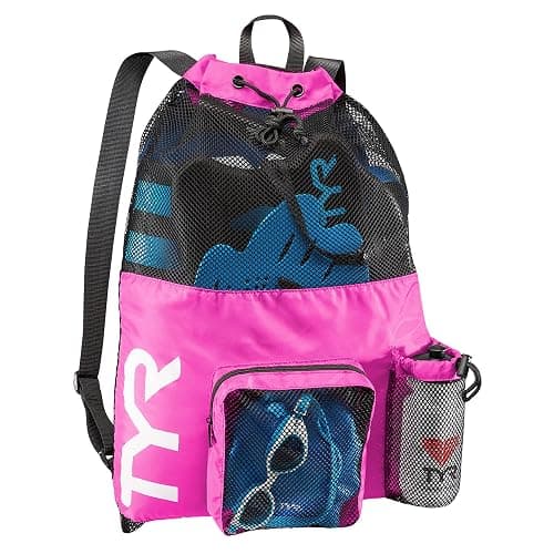 TYR Big Mesh Mummy Backpack For Wet Swimming, Gym, and Workout Gear, Pink - Image 1
