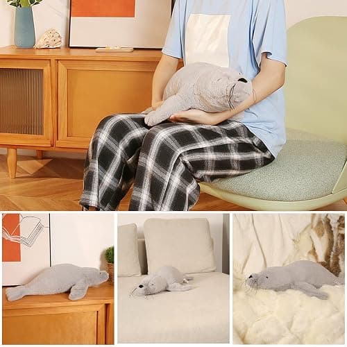 CSVBTRF Weighted Stuffed Animals, 2 lb, 23" Seal Plush Gift for Kids - Grey Hug Seal Plush Animals thumbnail 8