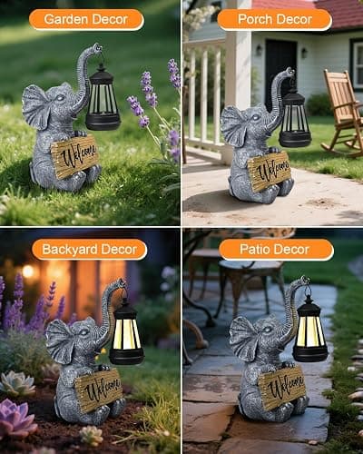 Outdoor Elephant Statues Solar Garden Decor Lights - Elephant Decoration for Garden, Balcony, Patio, Yard, Lawn - Housewarming, Fathers Day, Unique Birthday Gifts for Women Mom Grandma(Black) thumbnail 9