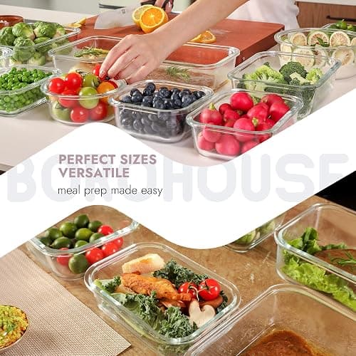 BOROHOUSE 10-Pack Glass Food Storage Containers with Tempered Lids – Borosilicate, Airtight, Oven-Safe (-4°F~950°F), BPA-Free, 4.4 & 1.6 Cup, Leak-Proof, Dishwasher Safe (Pink) thumbnail 7