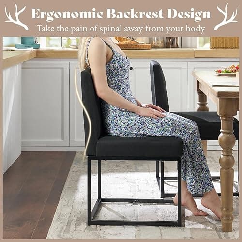 Jocisland Mid Century Linen Dining Chairs Set of 6, Modern Upholstered Dinner Chairs with Metal Frame for Restaurant, Dining Room, Kitchen, Black Padded Chairs thumbnail 8