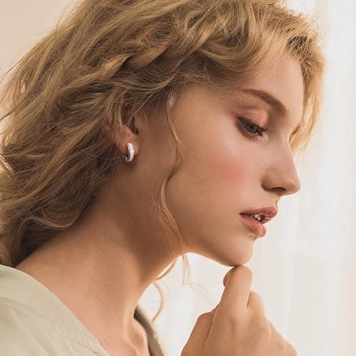 Opal Stud Huggie Hoop Earrings: Hypoallergenic 14K Gold/Silver/Rose Gold Plated Small Hoop Earrings for Women Sensitive Ears thumbnail 5