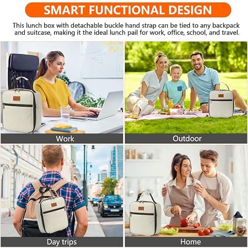DIRGEE Lunch Bag for Women Insulated Lunch Bag For Men Adults Small Lunch Bag for Office Work - Leakproof Freezable Cooler Bag Reusable Portable Lunch Box (White) thumbnail 7