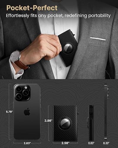 typecase AirTag Wallet for Men: Compatible with Apple AirTag (1st & 2nd Generation), RFID Blocking, Genuine Leather, Slim & Minimalist Design - 14 Card Capacity | ID Window | Cash Slot (Carbon Fiber) thumbnail 6