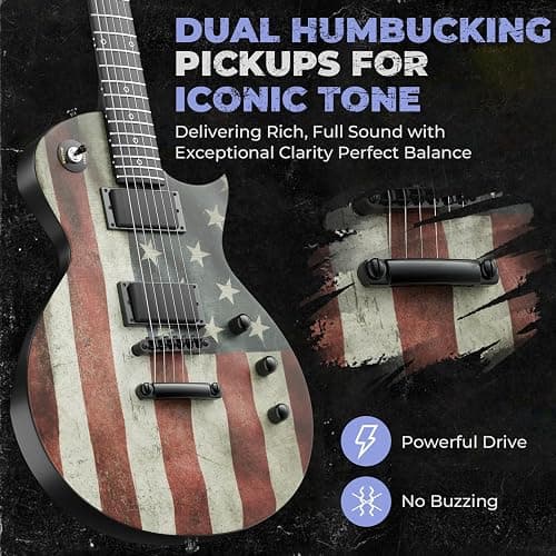 Fesley 39" LP Electric Guitar Kit: Full Size Solid Body Electric Guitars for Beginners with Humbucker Pickups,Poplar Body,Mahogany Neck,22 Frets,6 String Guitar with Gig Bag, FLP400,Matte,US Flag thumbnail 4