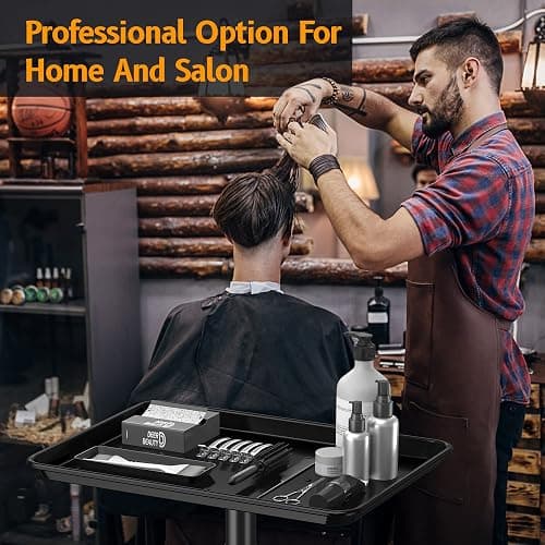 DEER BEAUTY Salon Tray on Wheels - Premium Aluminum Tattoo Tray Rolling Trolley - Adjustable Salon Service Rolling Tray Hairdresser Cart with Clinic Spa Rolling Tray Wheels (Black) thumbnail 2