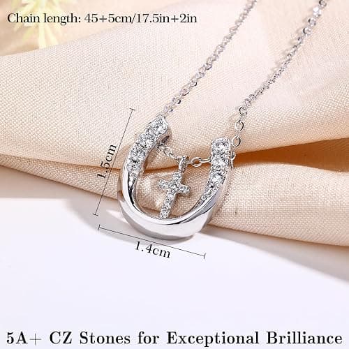 leejory Horse Gifts for Teens Women, Trendy Christian Religious Good Luck Protection Stuff Spiritual Gift for Women Faith and Horses Lover, 17.5in+2in Cross Horseshoe Necklace Female Friend Family thumbnail 6