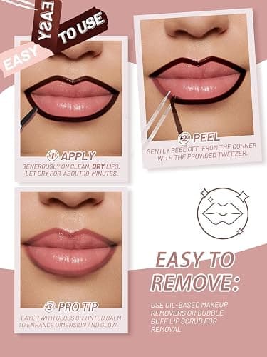 QCMME Lip Stain Peel Off Lip Liner Stain with Tweezer, Long Lasting Matte Lip Tint Tattoo, Highly Pigmented Color Lip Makeup, Waterproof Lipstick, Transfer-proof Lipstain for Women, Cocoa thumbnail 5