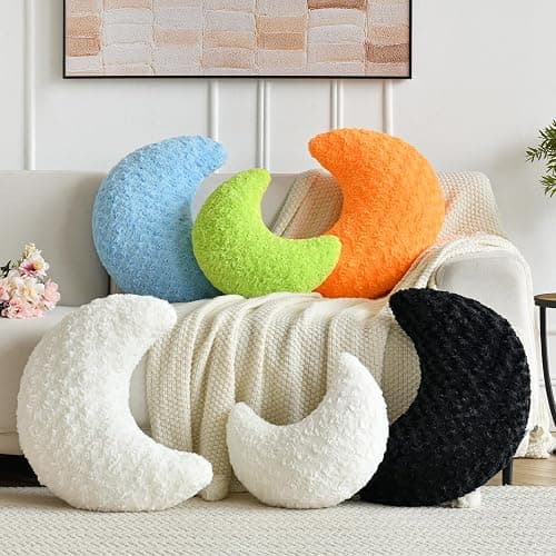 ZCNYCLAM Moon Shaped Pillow with Soft Faux Fur for Couch, Bed, Sofa - Cute Half Moon Pillows with Room Decor for Bedroom, Living Room (14.9 Inches, White) thumbnail 3