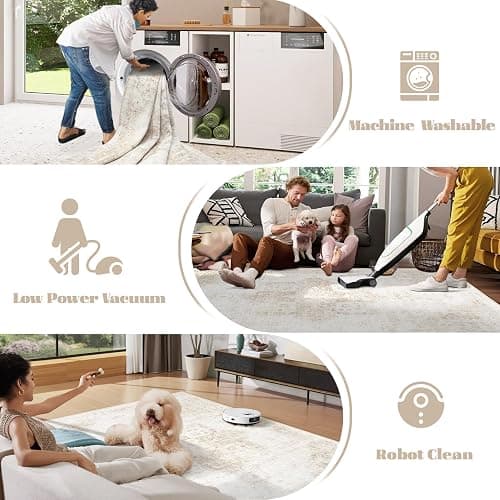 VECARF Area Rug 8x10 Washable Rug, Vintage Boho Medallion Rugs Non-Slip Soft Low Pile Large Distressed Rug Indoor Retro Carpet for Living Room Bedroom Dining Room Office Children's Room(Beige, 8'x10') thumbnail 5