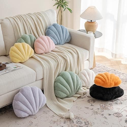Znhinery Shell Pillow, Seashell Throw Pillow with Soft Rabbit Plush for Couch Bed, Shell Shaped Decorative Ocean Pillow Stylish Beach Cushion Room Decor Aesthetic for Bedroom Livingroom thumbnail 4