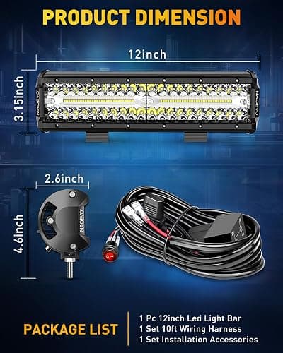 NAOEVO 12 inch LED Light Bar, 300W 30000LM LED Offroad/Driving/Fog Lights LED Bar with Wiring Harness Kit, Spot Flood LED Work Lights for Truck UTV ATV Golf Cart Boat, 1 Pc (White) thumbnail 5