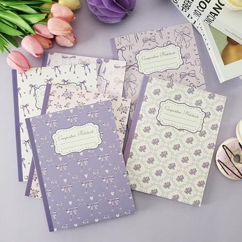 Lebsitey 6 Pack Purple Bow Composition Notebooks, Cute Preppy Coquette Notebook, 9-3/4 x 7-1/2" Aesthetic College Ruled Journal, Back to School Gifts Preppy School Supplies, 110 Pages thumbnail 2