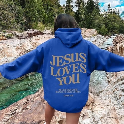 Jesus Loves You Hoodie Womens Christian Sweatshirt Christian Hoodies Oversized Jesus Sweatshirt Long Sleeve Pullover thumbnail 2