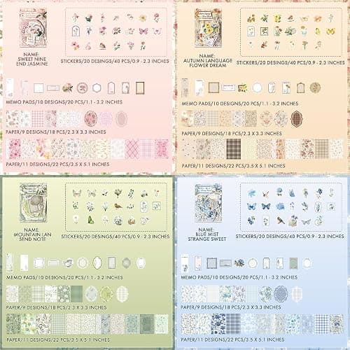 OKUPAN Scrapbook Supplies Kit – 400Pcs Scrapbook Paper & Journal Stickers | 4 Pack Vintage Floral Journaling Supplies for Bullet Journaling, Retro Crafts, Planner, Mixed Media, Collage Card Album thumbnail 7