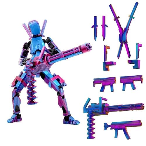 Gatling Gun T13 Titan 13 Action Figure Set【Assembled】, Robot Action Figure 3D Printed robo 13 Action Fidget Toys Dummy Figure Articulated, Lucky 13 for Collectors Desktop Decorations (Laser Purple) - Image 1