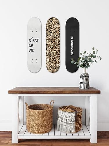TwoDays Stockholm Style Skateboard Wall Decor - Modern Wall Mount Art Set for Men's Apartment & Dorm, Cool Cheetah Print Skate Deck, Trendy Skater Room Design (Set of 3) thumbnail 7